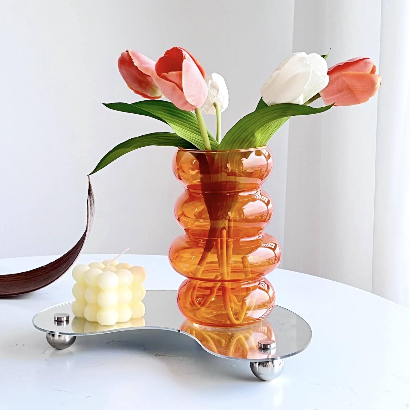 家具 LED  FLOWER VASE Artificial Rose Crystal Glass Vase Rechargeable Cordless Touch